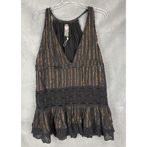 PQ Swim Midnight Jesse Reversible Babydoll Dress XS/S Black/Gold Crochet Beach - Picture 1 of 13